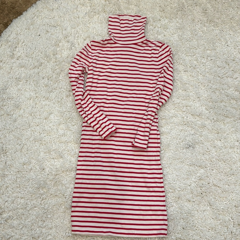J. Crew Red and White Striped Long Sleeve Turtleneck Dress